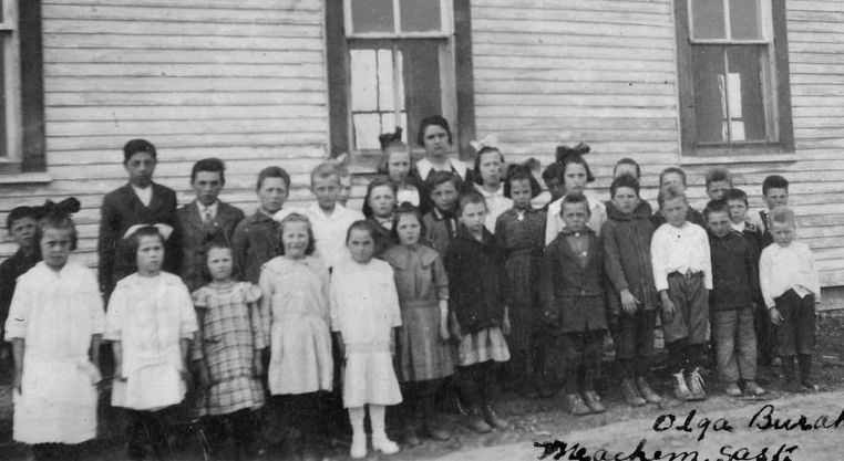 teacher and students, 1917, Meacham, SK